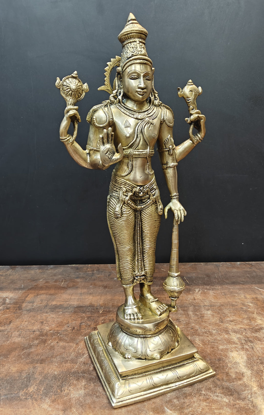 Brass Standing Vishnu Statue Antique Finish 20 Inches