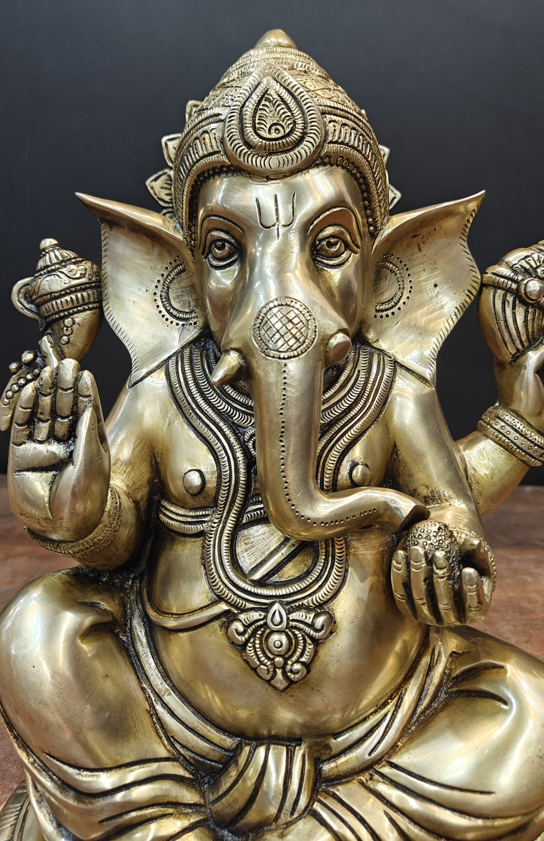 Brass Superfine Ganesha Idol Antique Finish For Home Decor 15 Inch