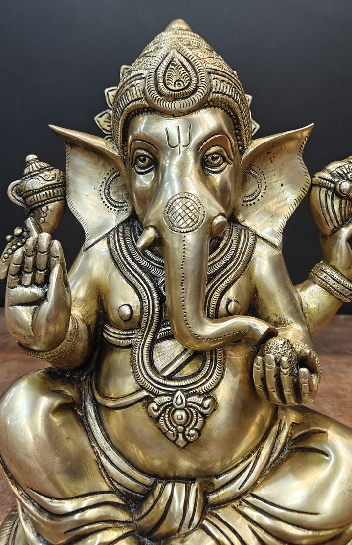 Brass Superfine Ganesha Idol Antique Finish For Home Decor 15 Inch