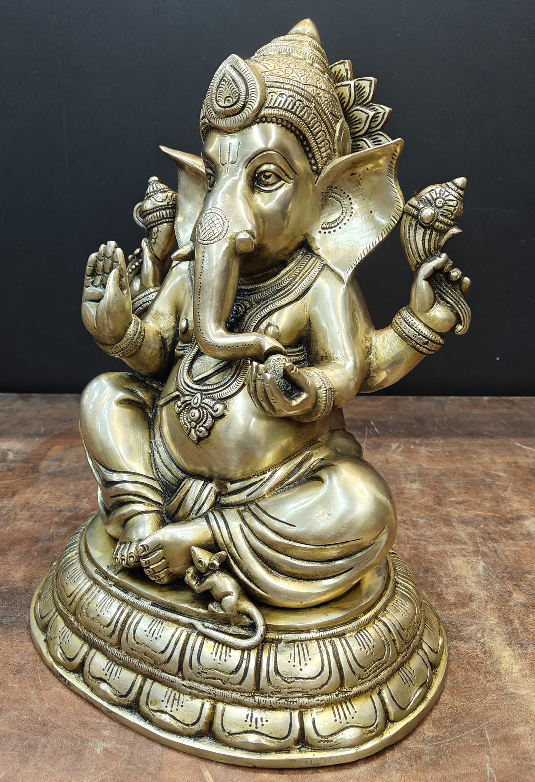 Brass Superfine Ganesha Idol Antique Finish For Home Decor 15 Inch