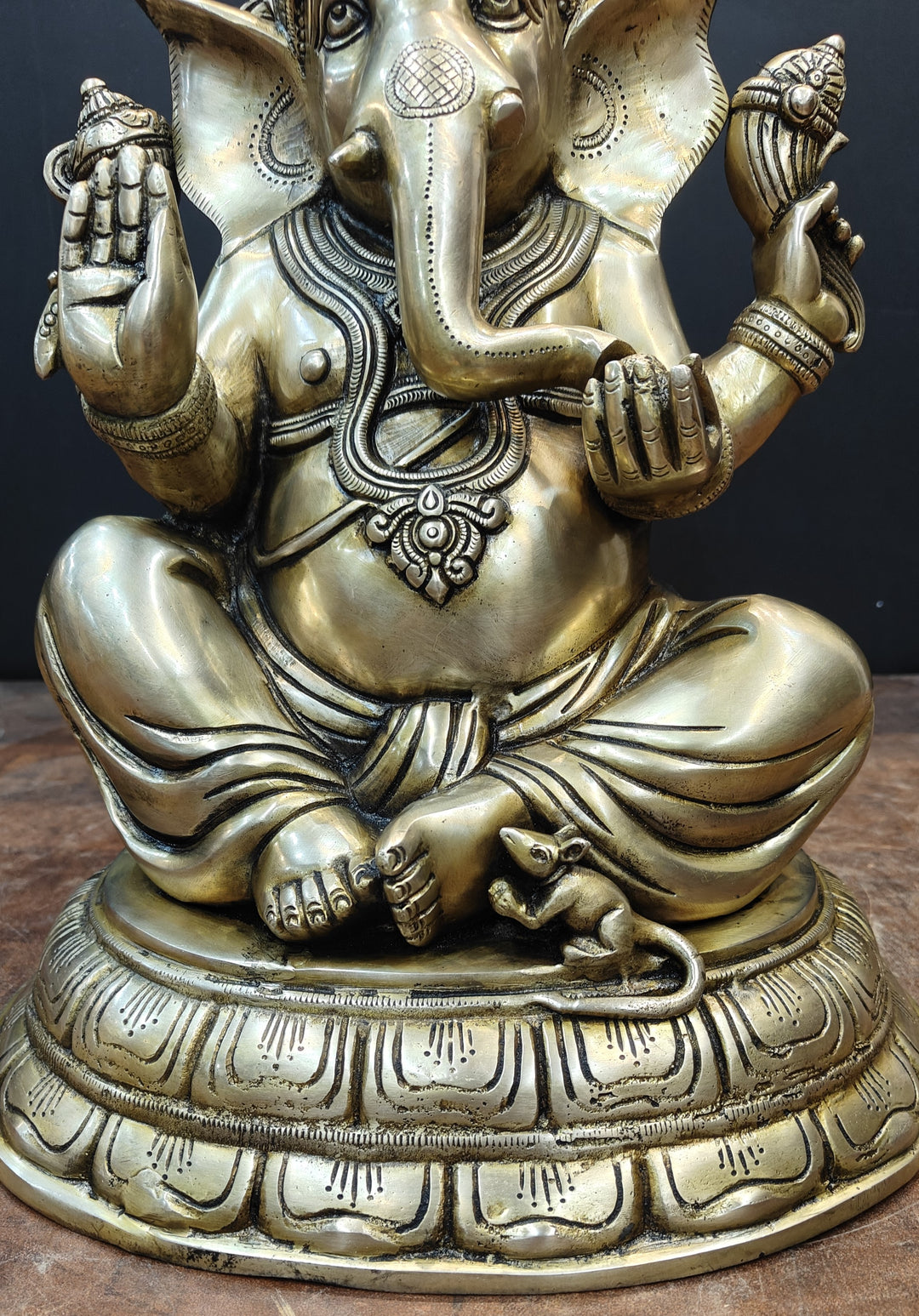 Brass Superfine Ganesha Idol Antique Finish For Home Decor 15 Inch