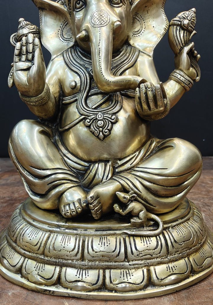 Brass Superfine Ganesha Idol Antique Finish For Home Decor 15 Inch