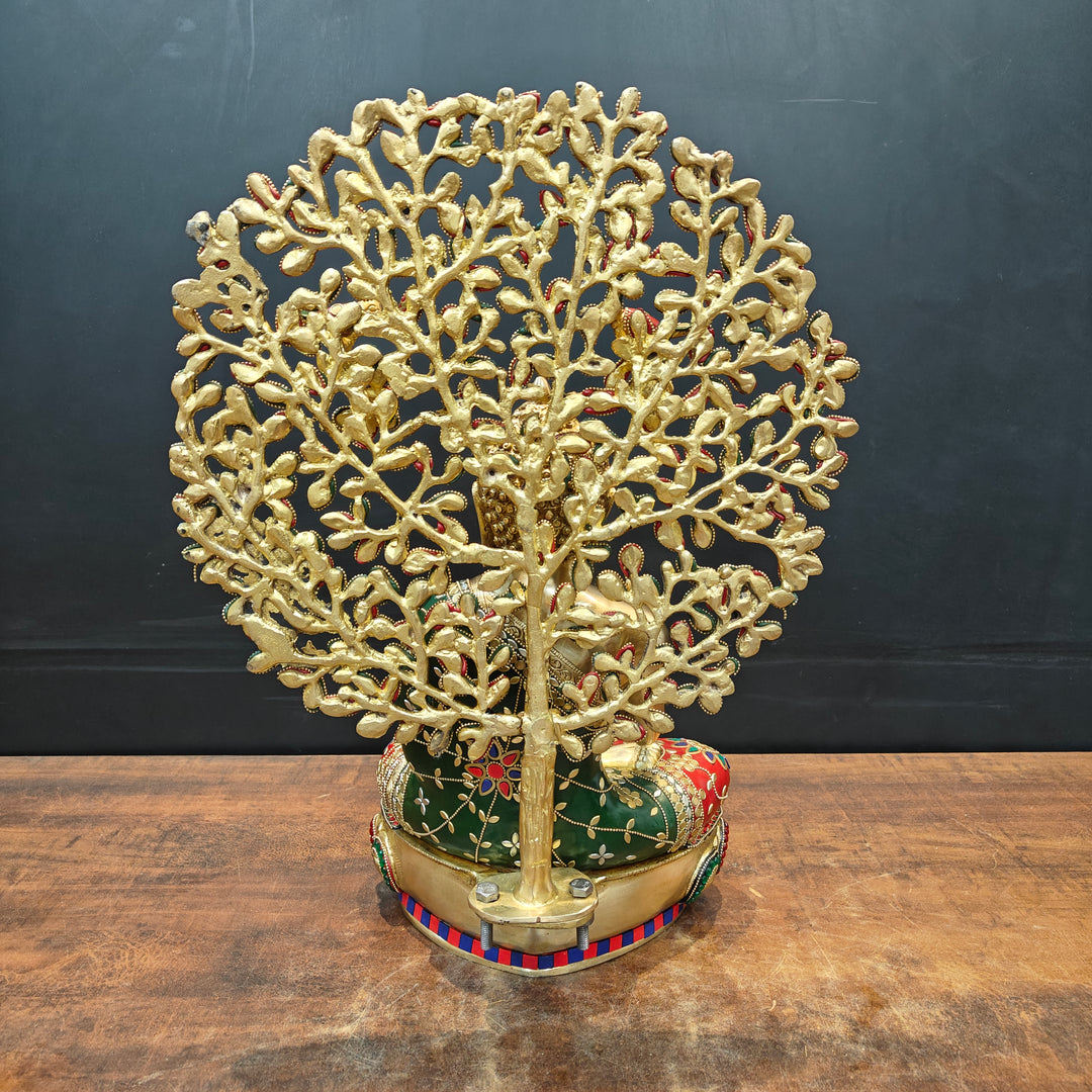 Brass Buddha Statue With Bodhi Tree stone Work 22 Inch