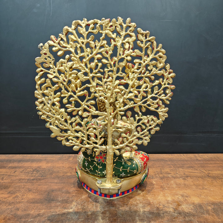 Brass Buddha Statue With Bodhi Tree stone Work 22 Inch