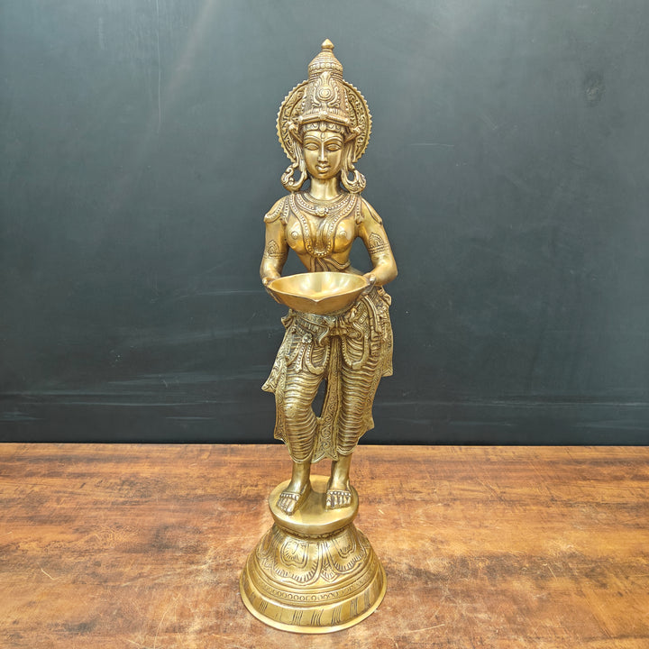Brass Deeplakshmi Pavaai Vilakku Statue Showpiece For Home Decor 29 Inch