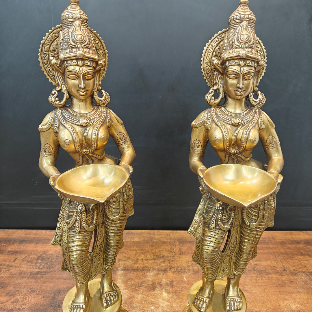 Brass Deeplakshmi Pavaai Vilakku Statue Pair Showpiece For Home Decor 29 Inch