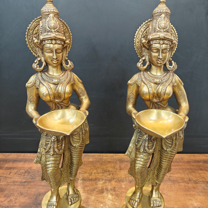 Brass Deeplakshmi Pavaai Vilakku Statue Pair Showpiece For Home Decor 29 Inch