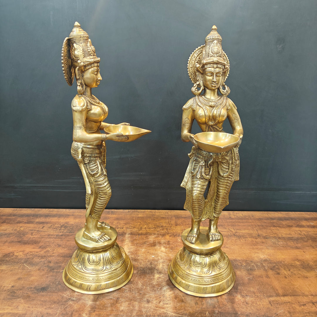 Brass Deeplakshmi Pavaai Vilakku Statue Pair Showpiece For Home Decor 29 Inch