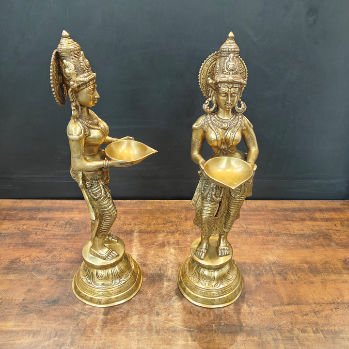 Brass Deeplakshmi Pavaai Vilakku Statue Pair Showpiece For Home Decor 29 Inch