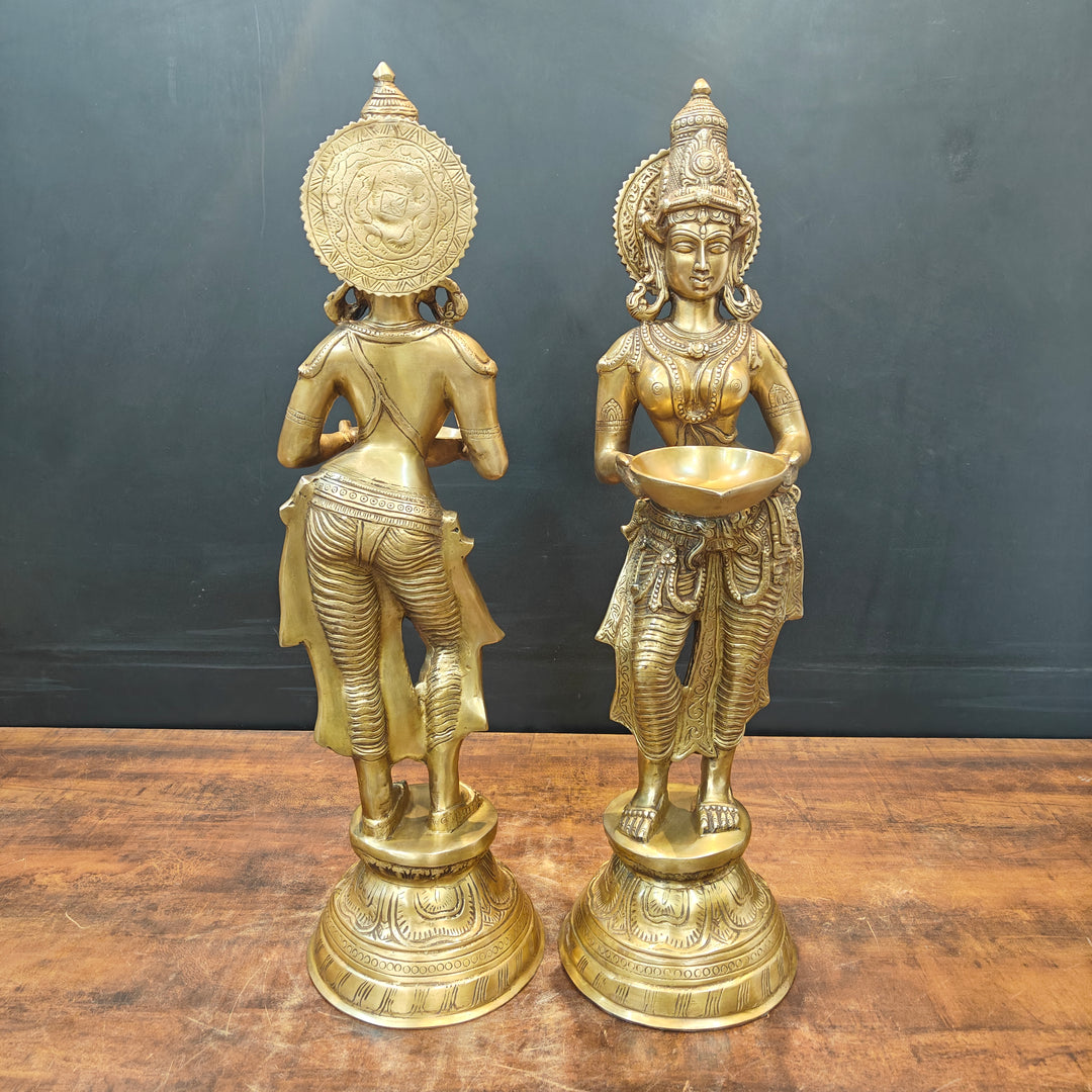 Brass Deeplakshmi Pavaai Vilakku Statue Pair Showpiece For Home Decor 29 Inch