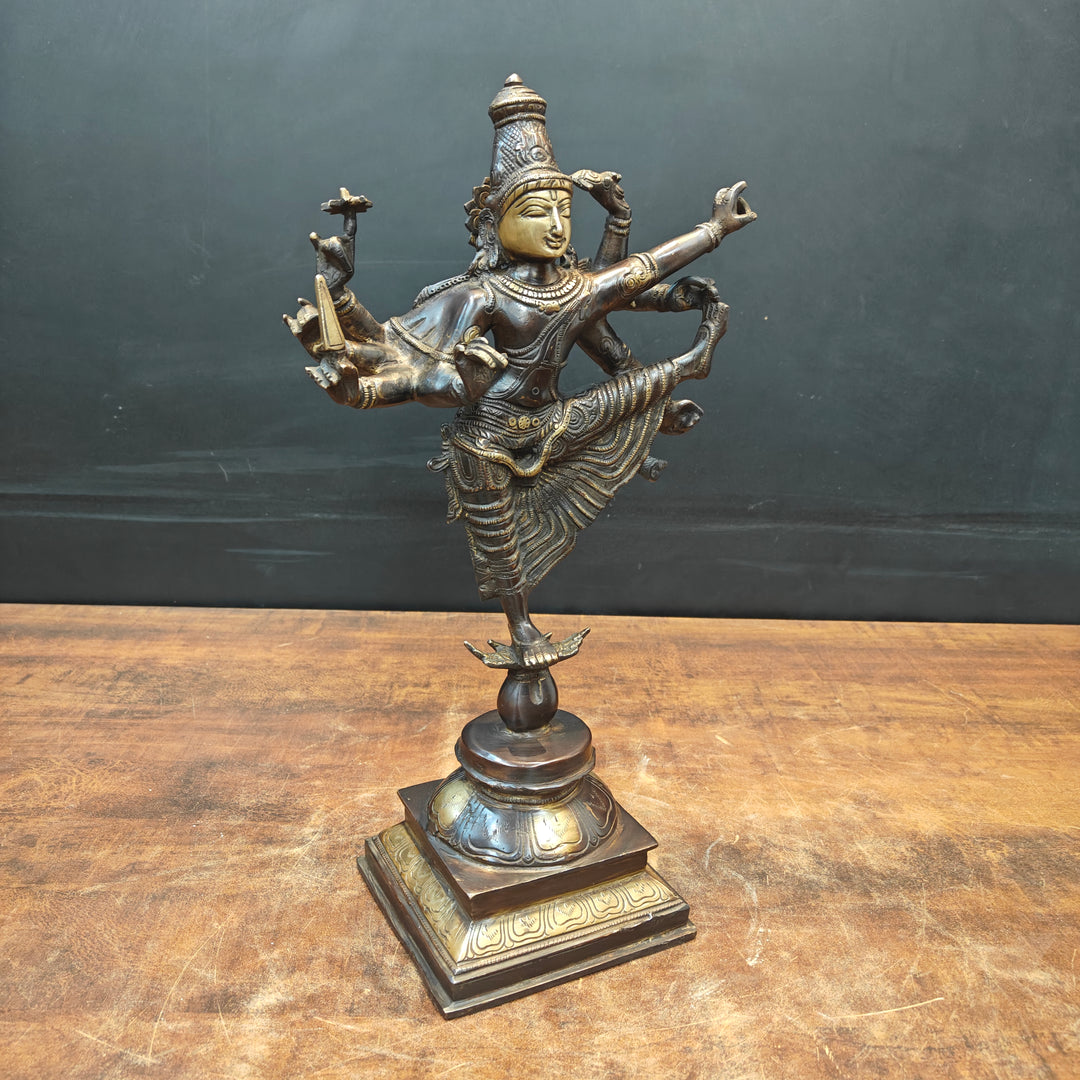 Artistic Brass Perumal Dancing Vishnu Avatar Vamana as Thirivikrama Antique Finish 16 inch