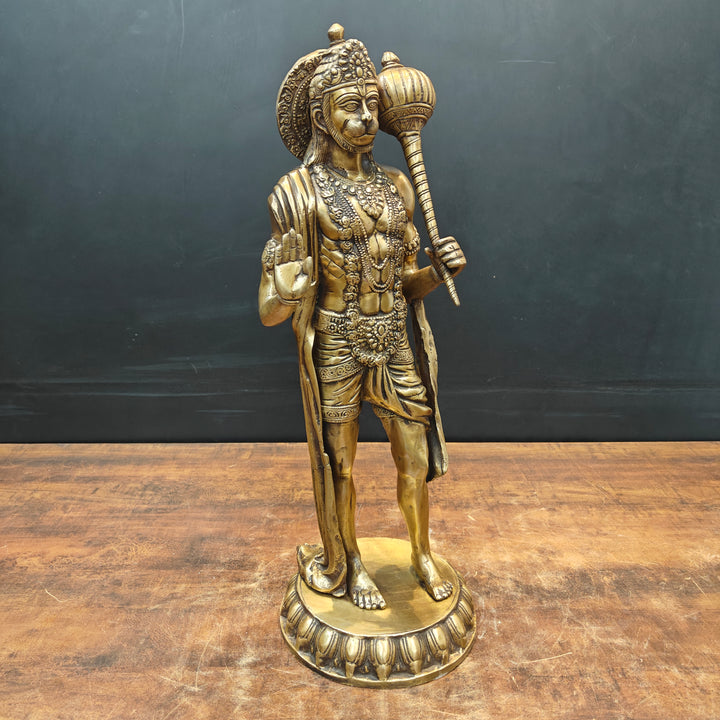 Brass Standing Hanuman Statue Blessing Mudra For Home Decor 2 Feet