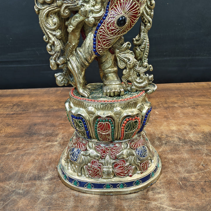 Brass Large Krishna Idol With Stone Work 30 Inches
