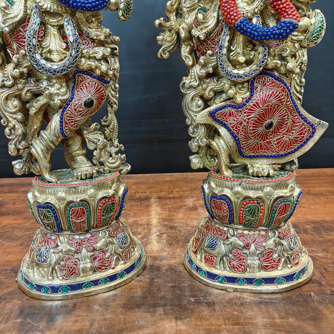 Brass Large Radha Krishna Idols With Stone Work 30 Inches