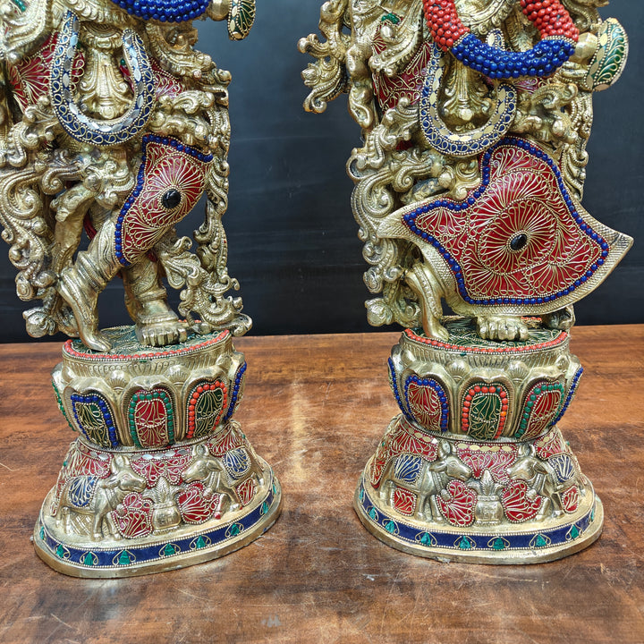Brass Large Radha Krishna Idols With Stone Work 30 Inches