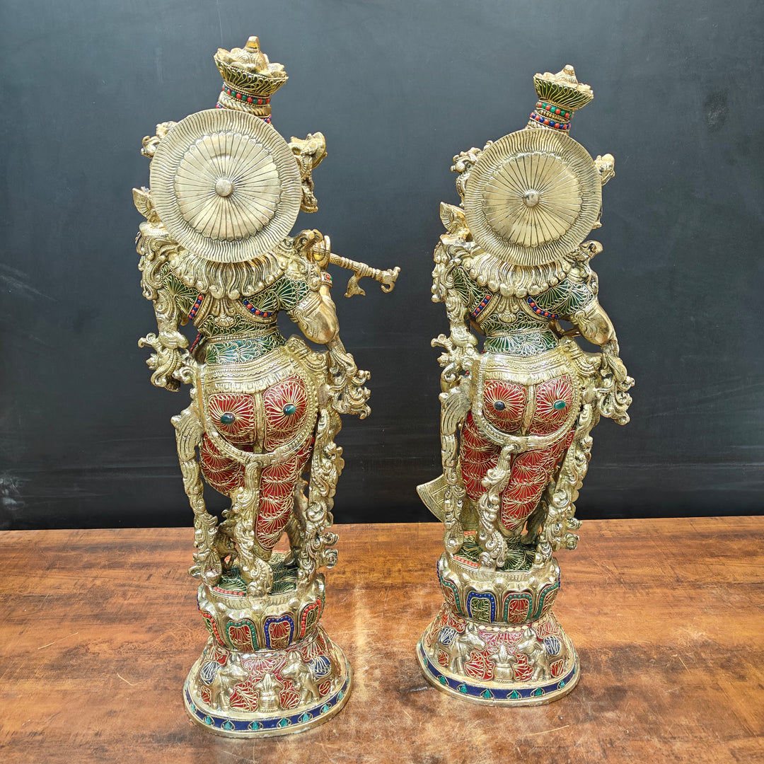 Brass Large Radha Krishna Idols With Stone Work 30 Inches
