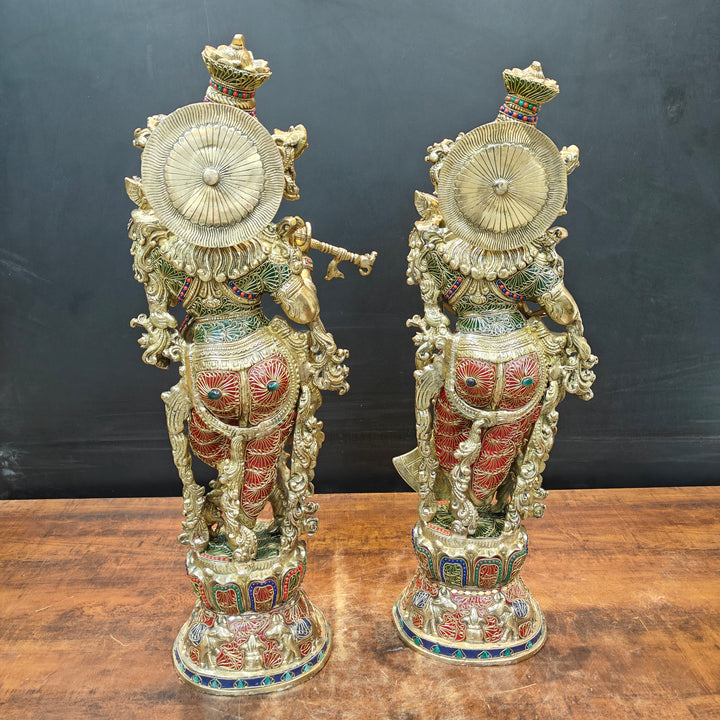 Brass Large Radha Krishna Idols With Stone Work 30 Inches