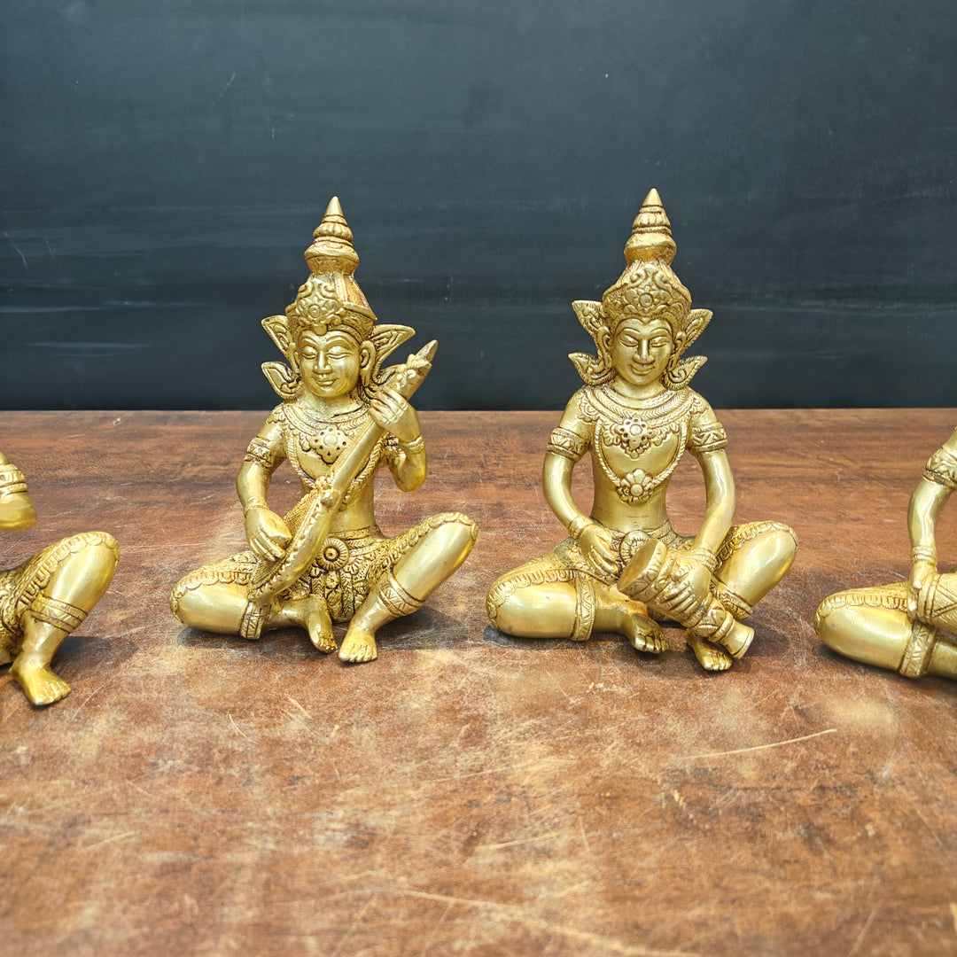 Brass Thai Musicians Set of 4 Showpieces For Home Decor 7 Inches
