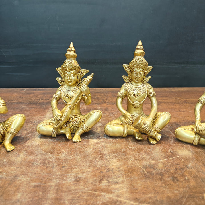 Brass Thai Musicians Set of 4 Showpieces For Home Decor 7 Inches