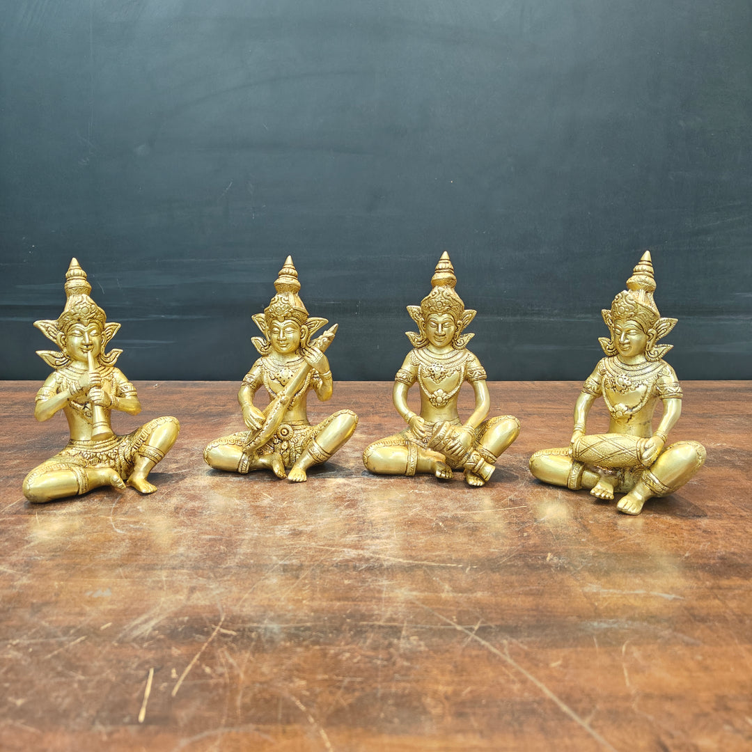 Brass Thai Musicians Set of 4 Showpieces For Home Decor 7 Inches