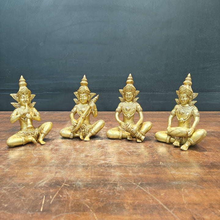 Brass Thai Musicians Set of 4 Showpieces For Home Decor 7 Inches