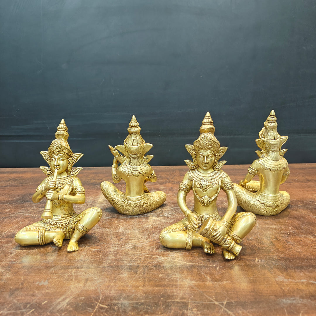 Brass Thai Musicians Set of 4 Showpieces For Home Decor 7 Inches