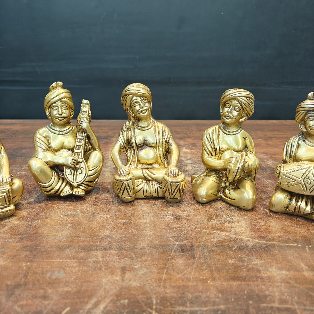 Brass Farmers Musicians Set of 5 Showpieces For Home Decor 5 Inches