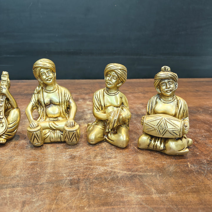 Brass Farmers Musicians Set of 5 Showpieces For Home Decor 5 Inches