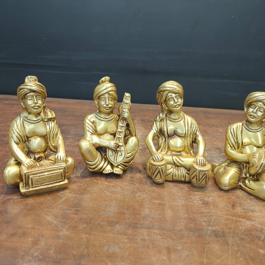 Brass Farmers Musicians Set of 5 Showpieces For Home Decor 5 Inches