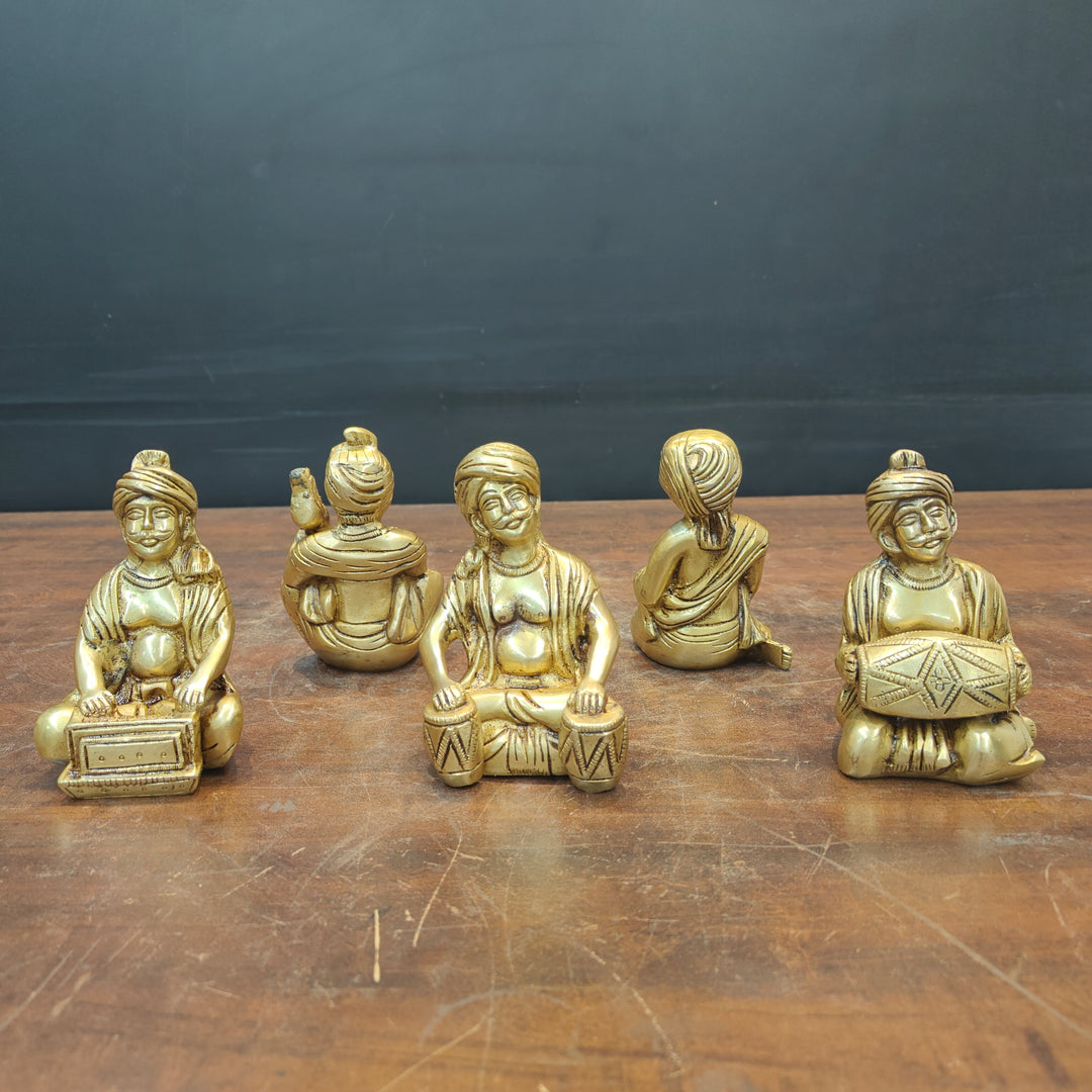 Brass Farmers Musicians Set of 5 Showpieces For Home Decor 5 Inches