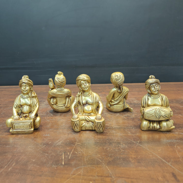 Brass Farmers Musicians Set of 5 Showpieces For Home Decor 5 Inches