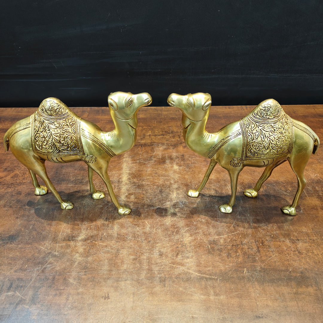 Brass Camel Pair Sculpture Vastu Recommended Showpiece 12 Inch