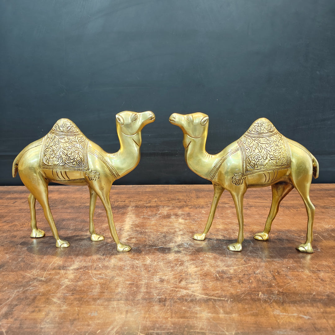 Brass Camel Pair Sculpture Vastu Recommended Showpiece 12 Inch