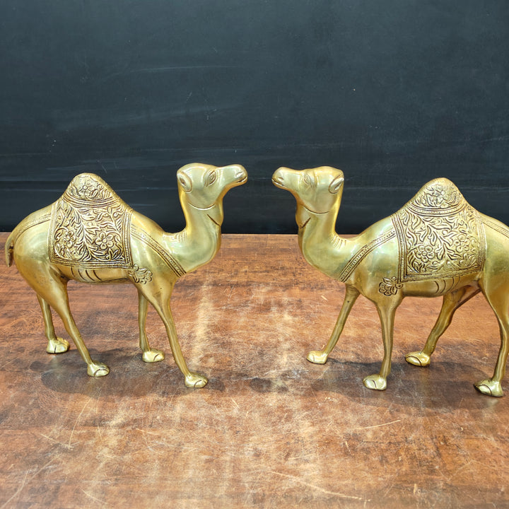 Brass Camel Pair Sculpture Vastu Recommended Showpiece 12 Inch