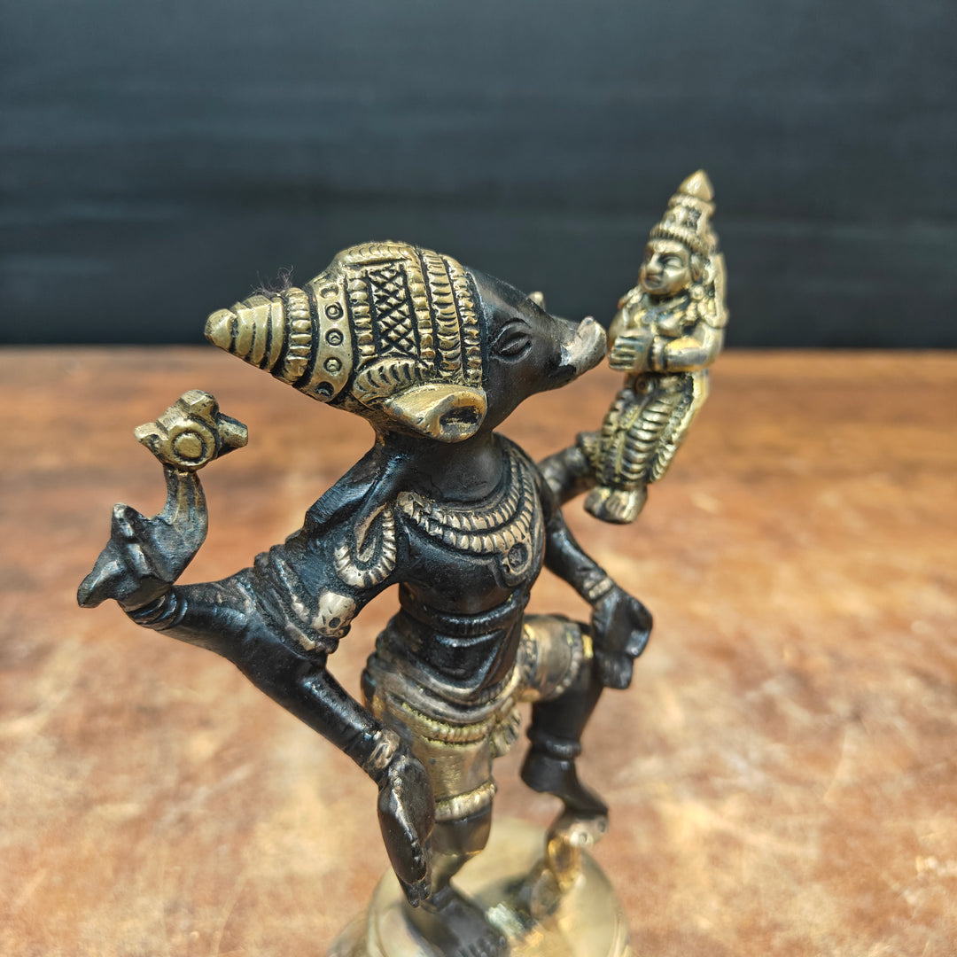 Brass Varaha Lakshmi Statue Antique Finish 7 Inch