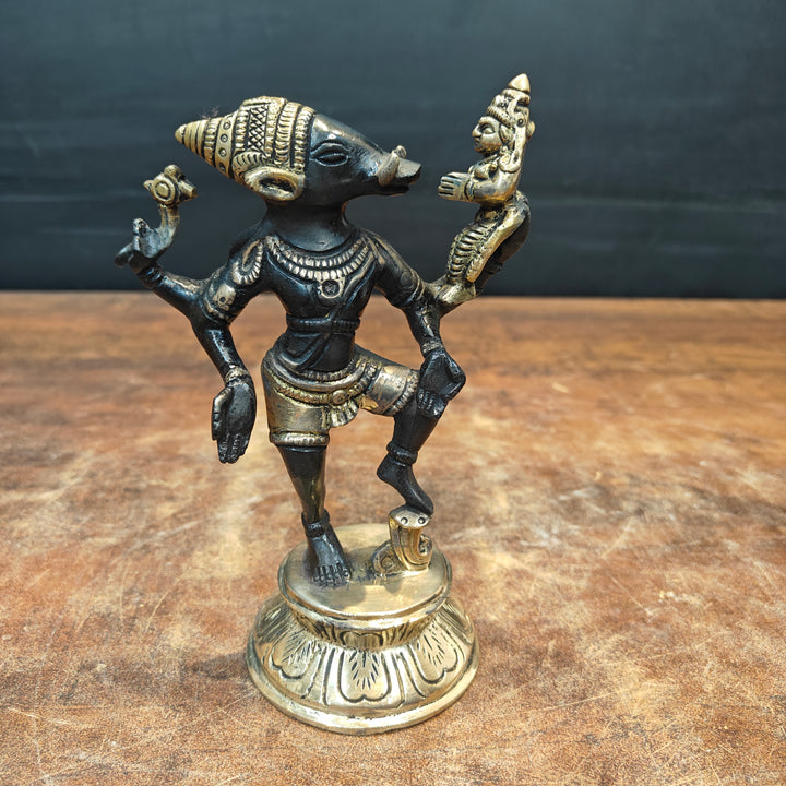 Brass Varaha Lakshmi Statue Antique Finish 7 Inch