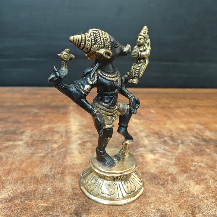 Brass Varaha Lakshmi Statue Antique Finish 7 Inch