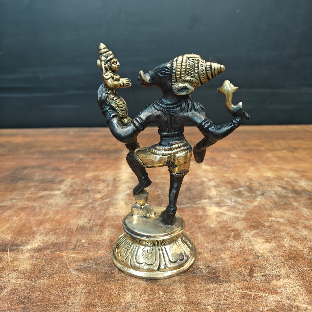 Brass Varaha Lakshmi Statue Antique Finish 7 Inch