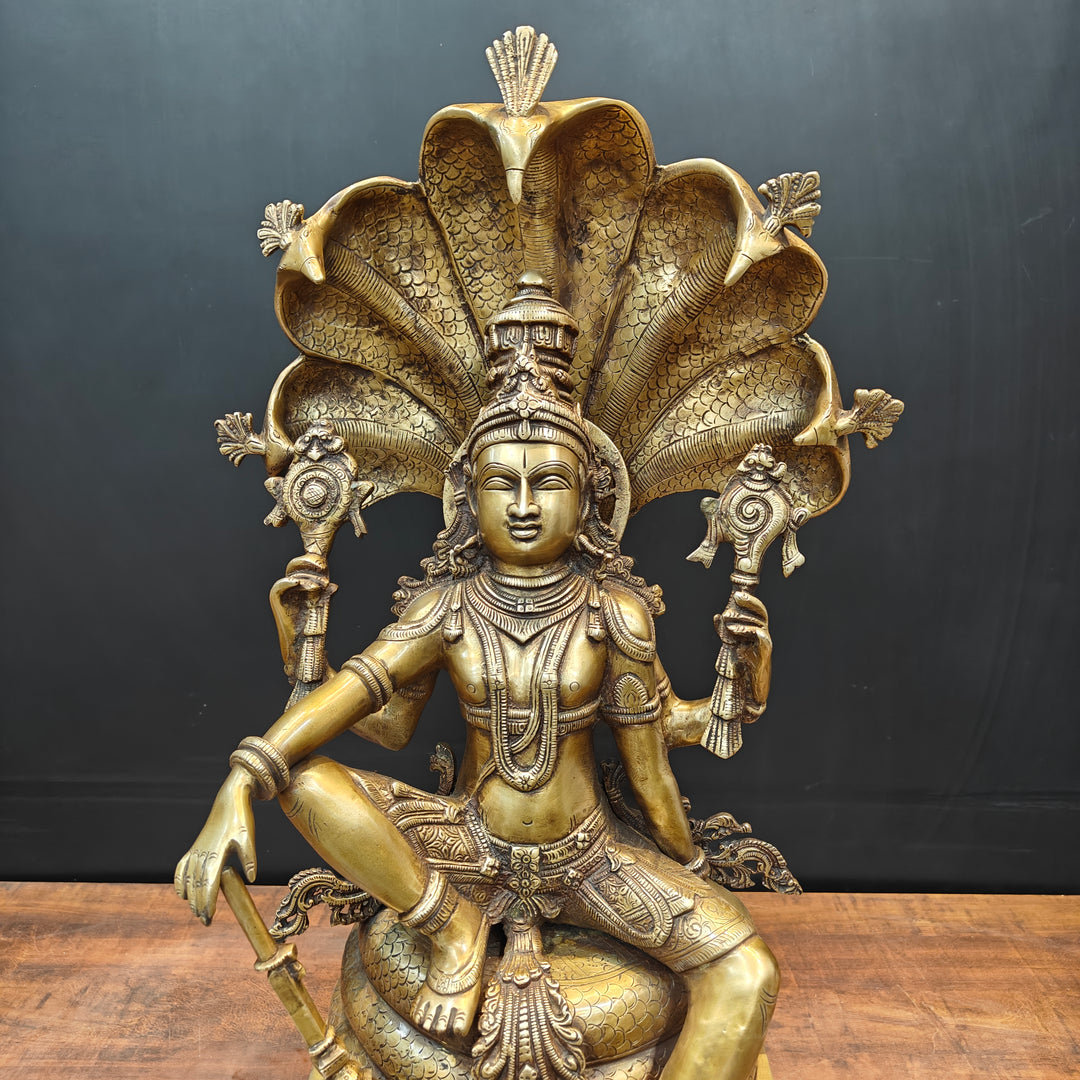 Brass Large Exclusive Vishnu Idol Sculpture Antique Finish 28 Inches