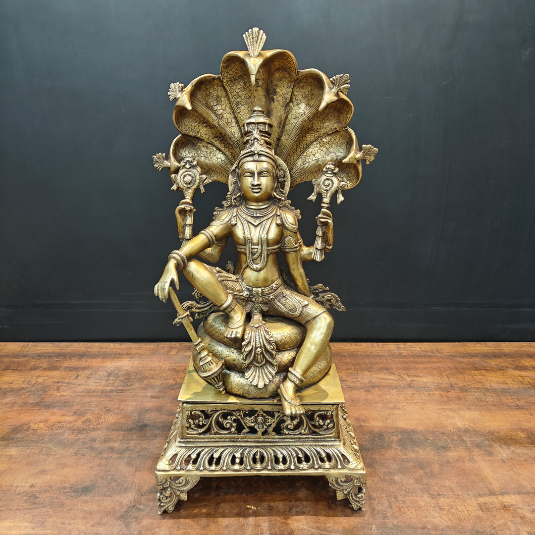 Brass Large Exclusive Vishnu Idol Sculpture Antique Finish 28 Inches