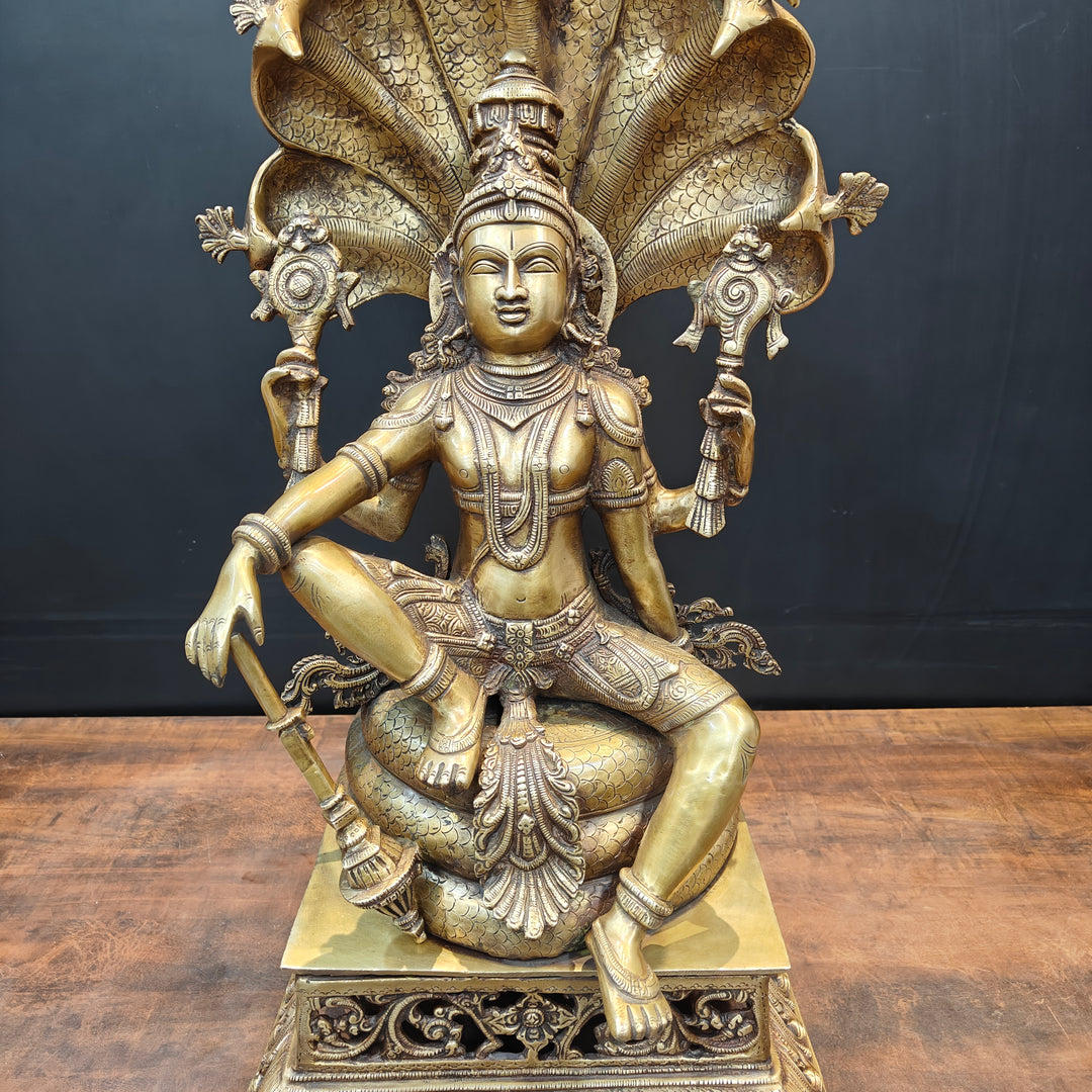 Brass Large Exclusive Vishnu Idol Sculpture Antique Finish 28 Inches