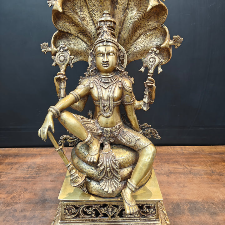 Brass Large Exclusive Vishnu Idol Sculpture Antique Finish 28 Inches