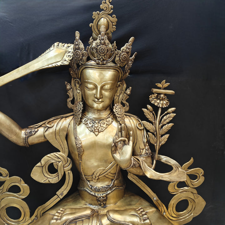 Brass Large Size Buddhism Goddess Manjushri Statue Tibetan Buddhist Deity 5.5 Feet