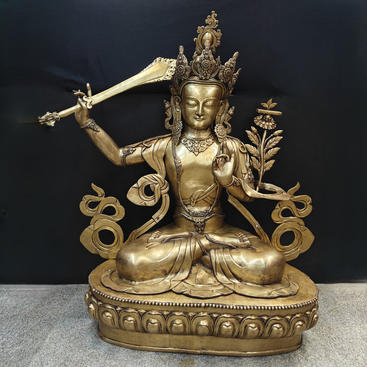Brass Large Size Buddhism Goddess Manjushri Statue Tibetan Buddhist Deity 5.5 Feet