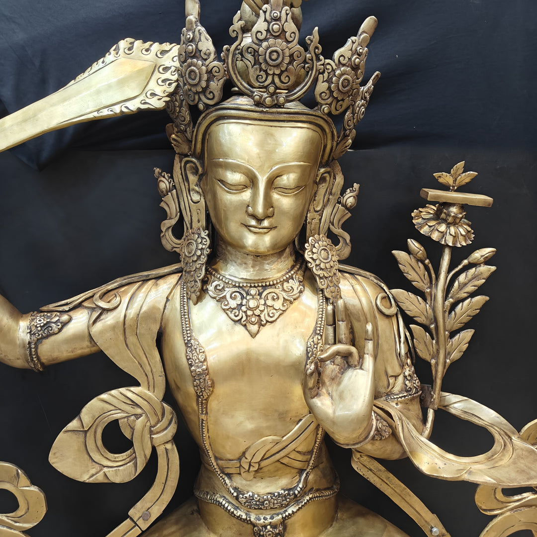 Brass Large Size Buddhism Goddess Manjushri Statue Tibetan Buddhist Deity 5.5 Feet