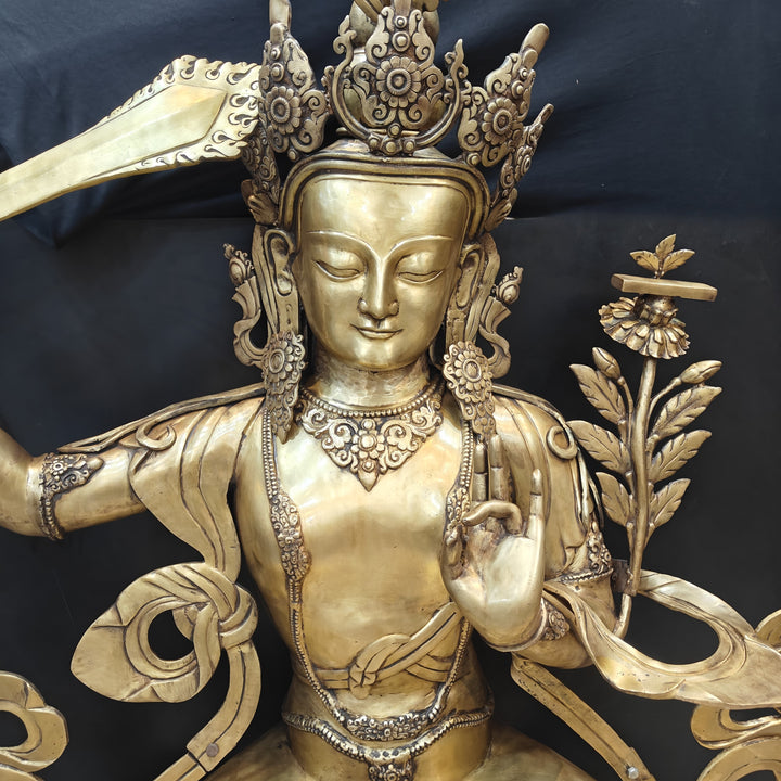 Brass Large Size Buddhism Goddess Manjushri Statue Tibetan Buddhist Deity 5.5 Feet