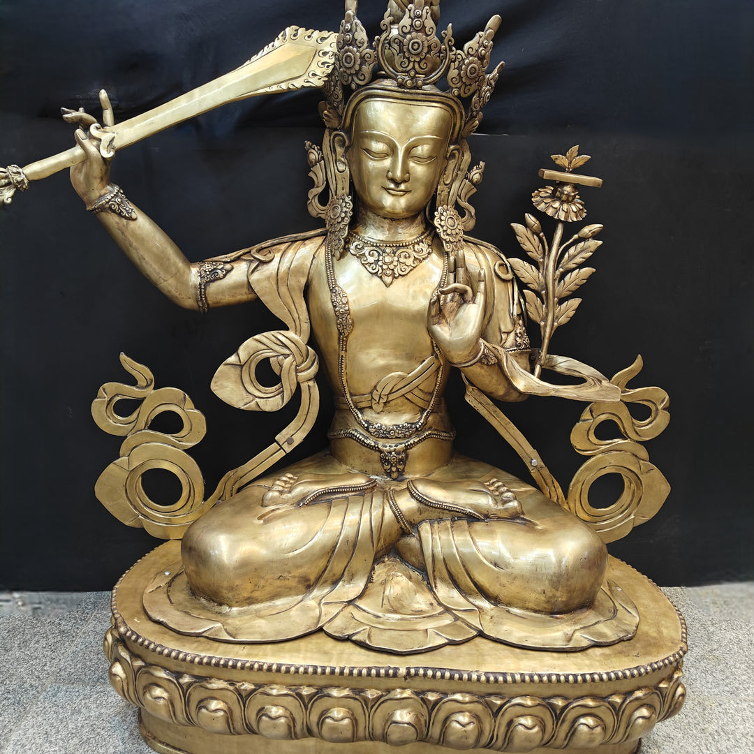 Brass Large Size Buddhism Goddess Manjushri Statue Tibetan Buddhist Deity 5.5 Feet