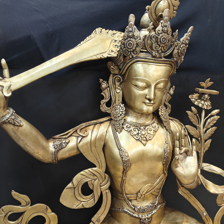 Brass Large Size Buddhism Goddess Manjushri Statue Tibetan Buddhist Deity 5.5 Feet