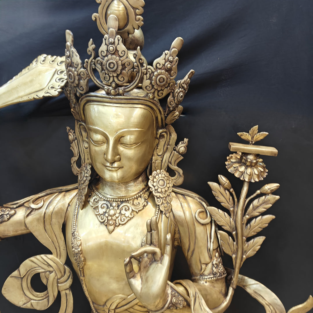 Brass Large Size Buddhism Goddess Manjushri Statue Tibetan Buddhist Deity 5.5 Feet