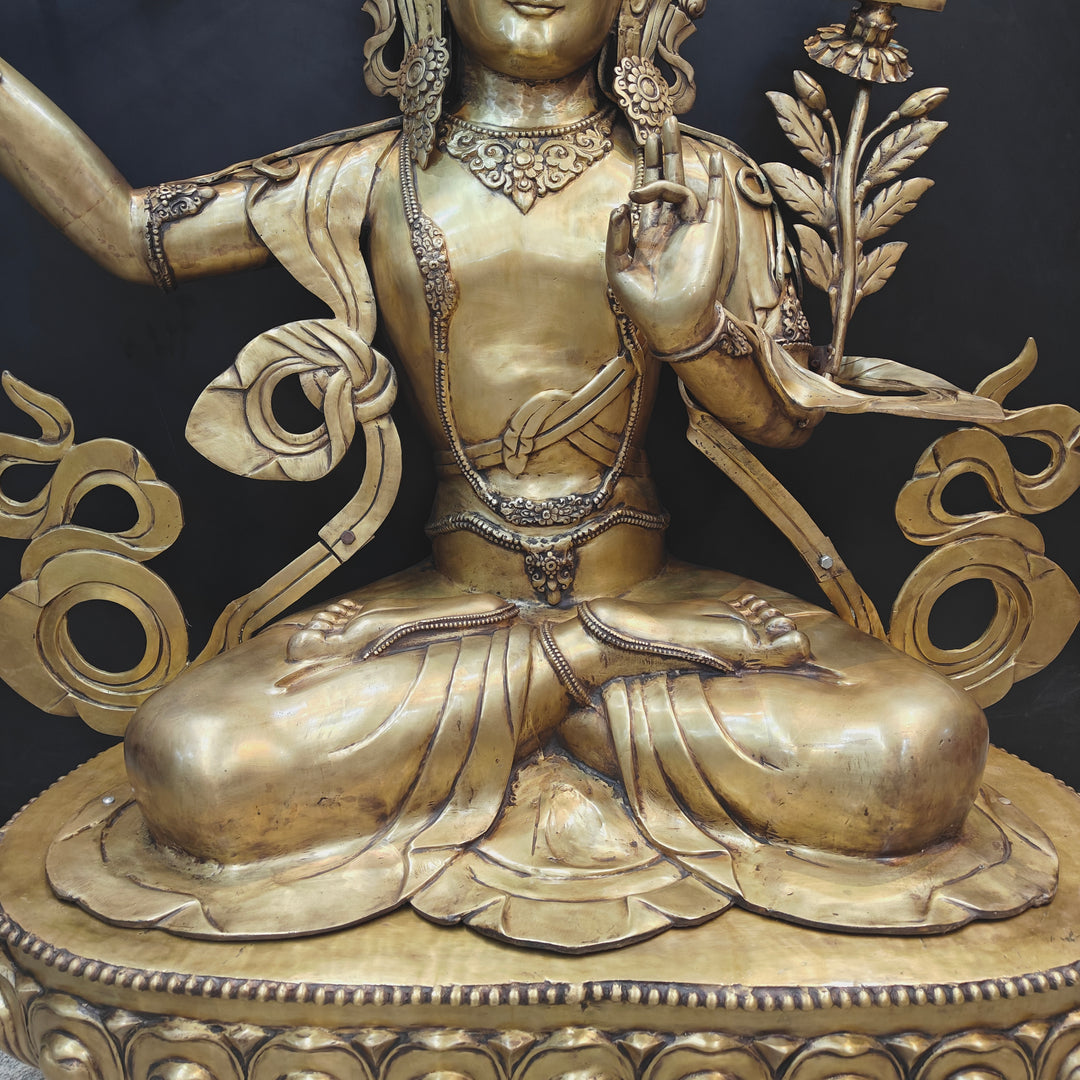 Brass Large Size Buddhism Goddess Manjushri Statue Tibetan Buddhist Deity 5.5 Feet